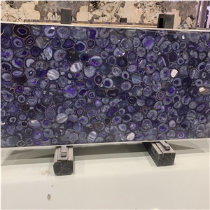 Amethyst Purple Semi Agate Stone Slab For Hotel