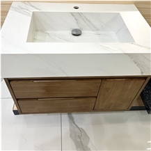 Modern Simple Porcelain And Wooden Bathroom Vanity For Home