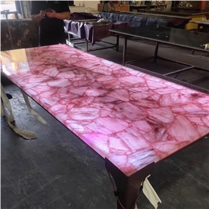 Pink Stone Agate Onyx Table Top For Luxury Interior Hotel Villa