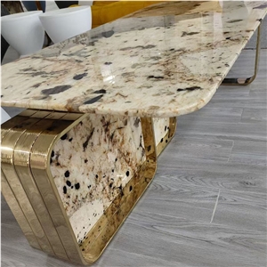 Luxure Stone Table With Metal Base Stainless Steel For Home