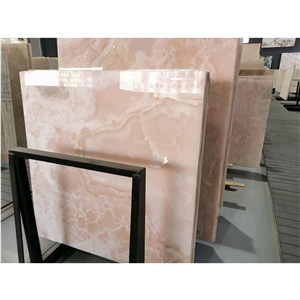 Luxury Backlit Pink Onyx Texture Wall Slab For Villa
