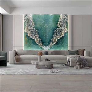 Luxury Royal Amazon Green Quartzite Slab For Background Wall