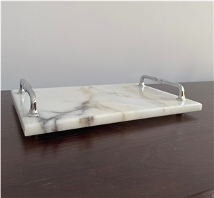 Marble Tray Serving Plate With Metal Handles