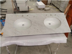 Commercial Stone Bath Top Double Sink Carrara Marble Vanity