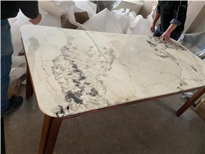 Interior Stone Inlaid Table Top Marble Sahara Round Work Top