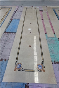Luxury Hotel Lobby Stone Carpet Waterjet Medallion Pattern