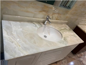 Prefab Luxury Stone Vanity Top White Onyx Master Bath Top