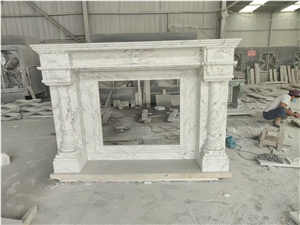 Sculptured Large Stone Fireplace Marble Sunny Beige Mantel