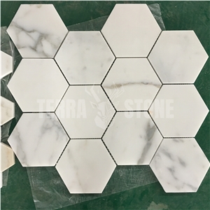 2" Hexagon Calacatta Gold Marble Mosaic Bathroom Floor Tile