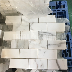 2" Square Natural White Marble Calacatta Gold Mosaic Tile