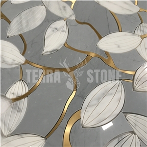 Bardiglio Grey And White Marble Mosaic Waterjet Brass Tile