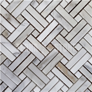 Basketweave Chipped Kitchen Backsplash Marble Mosaic Tile