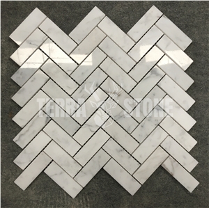 Bianco Carrara White Marble 1X3 Herringbone Mosaic Polished