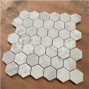 Bianco Carrara White Marble 2 Inch Hexagon Mosaic Floor Tile