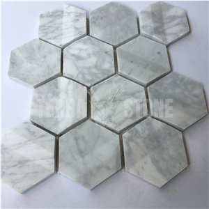Bianco Carrara White Marble 3D Hexagon Mosaic Tile
