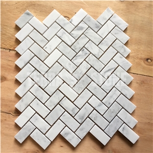Bianco Carrara White Mosaic Marble 1X2 Herringbone Tile