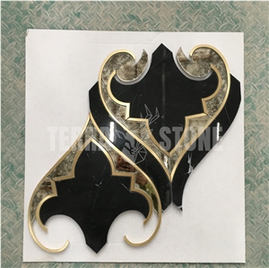 Black Marble Nero Marquina With Brass Waterjet Mosaic Tile