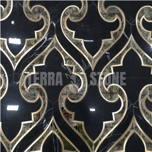 Black Marble Nero Marquina With Brass Waterjet Mosaic Tile