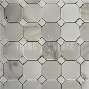 Calacatta Gold Marble Octagon Mosaic With Thassos Dots