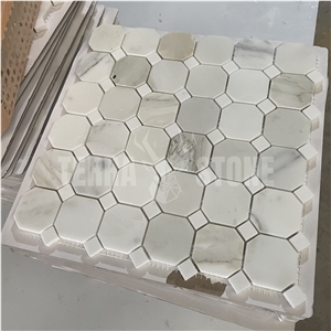 Calacatta Gold Marble Octagon Mosaic With Thassos Dots