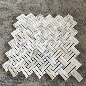 Calacatta Gold Veining Marble Basket Weave Mosaic Bathroom