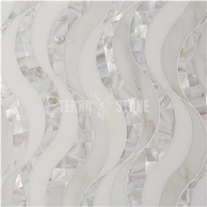 CALACATTA MOTHER OF PEARL WATERJET MARBLE MOSAIC