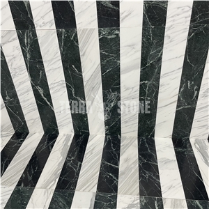 Calacatta White Dark Green Marble Thin Tile Strips Pattern