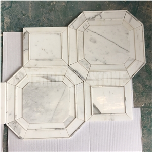 Calacatta White Marble 3D Octagon Luxury Mosaic Tile