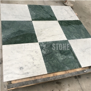 Carrara Dark Green White Marble Tile Chessboard Pattern