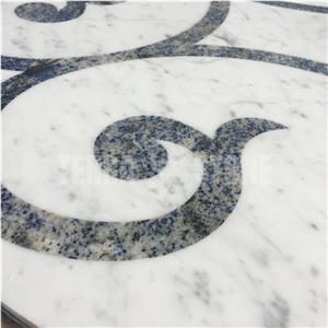 Carrara White And Blue Marble Waterjet Medallion Round