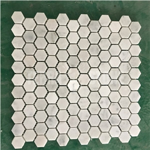 Carrara White Marble 1" Hexagon Mosaic Wall Tile Polished