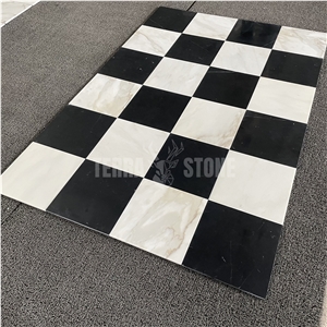 Checkerboard Pattern White And Black Marble Wall Floor Tile