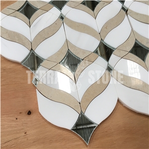 Crema Marfil Thassos White Marble Glass Waterjet Mosaic