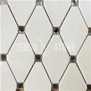 Marble Mosaic Long Octagon White Marble With Glass Diamond