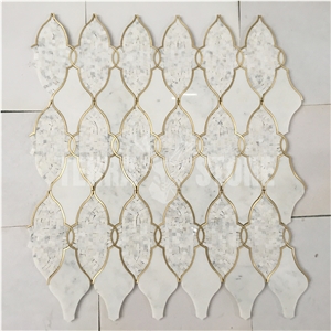 Oriental White Marble Brass Lantern Waterjet Mosaic Tile