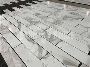 Premium Calacatta Gold Marble 10Mm Thin Tiles Subway Pattern