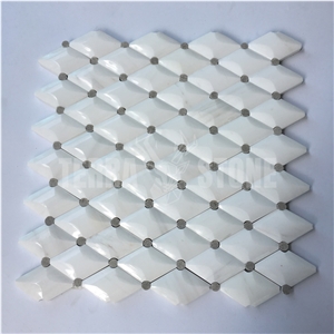 Pure White Marble Rhombus Design 3D Mosaic Tile