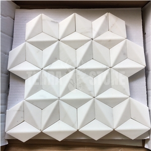 Star Pattern White Natural Marble Mosaic 3D Wall Tile