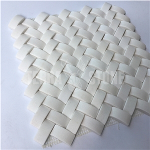 Thassos White Herringbone 3D Marble Mosaic Tile