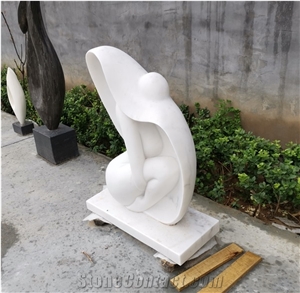 Hat Lady White Marble Statue 002