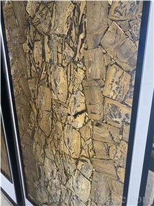 Yellow Fossil Quartz Semiprecious Stone Slab Translucent