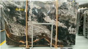 New Material Phantom Black Polished Marble Slab Floor Tile
