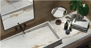 Calacata Borghini Sintered Stone Bathroom Vanity Top, Sink