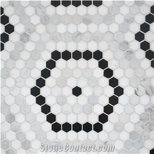ANTIQUE ARABESCATO AND GRAY GLASS CLEAR WATERJET MOSAIC