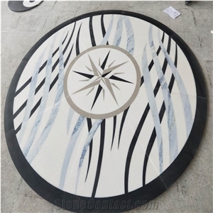 Black And White Marble Waterjet Medallion Mosaic Tile Floors