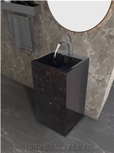Black Marquina Marble Basin Free Standing Pedestal Washbasin