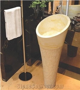 Custom Size Beige Marble Floor Standing Marble Wash Basin