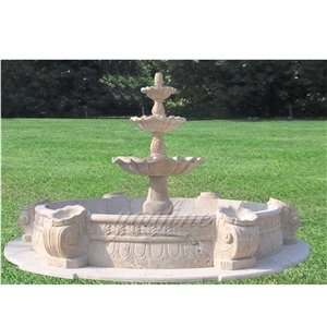 Hand Carved  Beige Travertine Garden Fountain