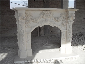 Hand-Carved Luxurious Sculptures White Marble Fireplace