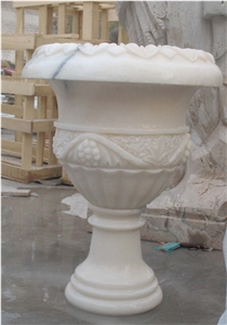 Hand-Carved Marble Flower Vase Statue Large Planter Pots